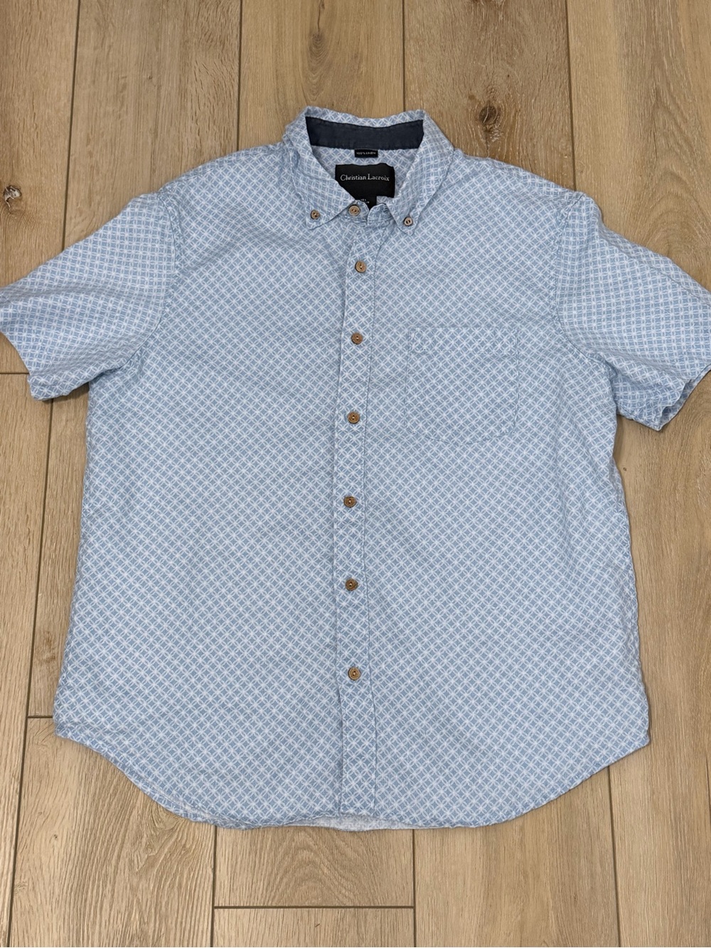 Christian Lacroix Men’s L 100% Linen Blue Geometric Shirt